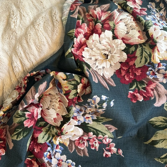 Vintage barkcloth large floral fabric dark green background - Picture 5 of 6